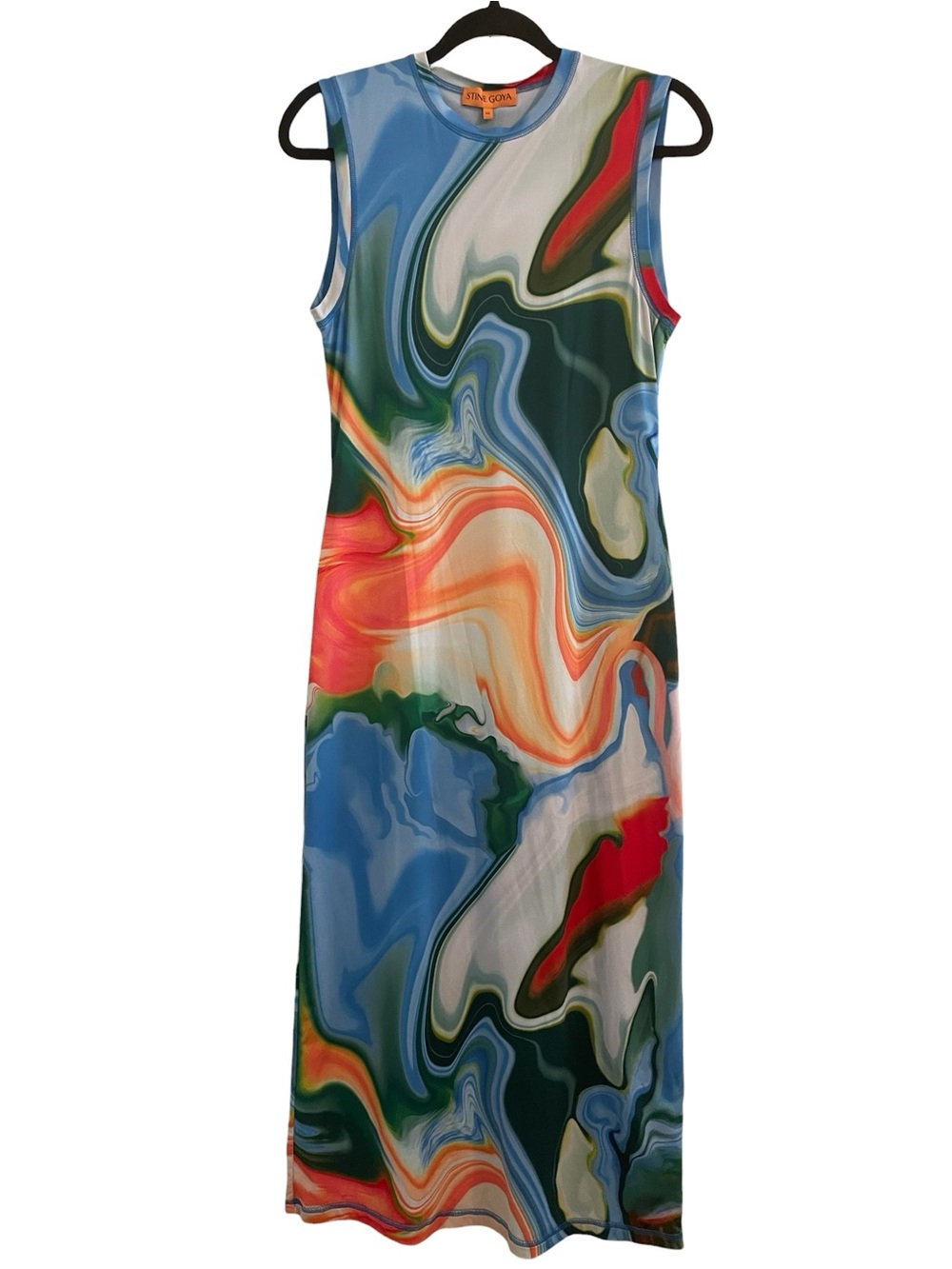 STINE GOYA Danya Multicolor Marble-Print Bodycon Midi Dress Size M/L - Picture 2 of 5